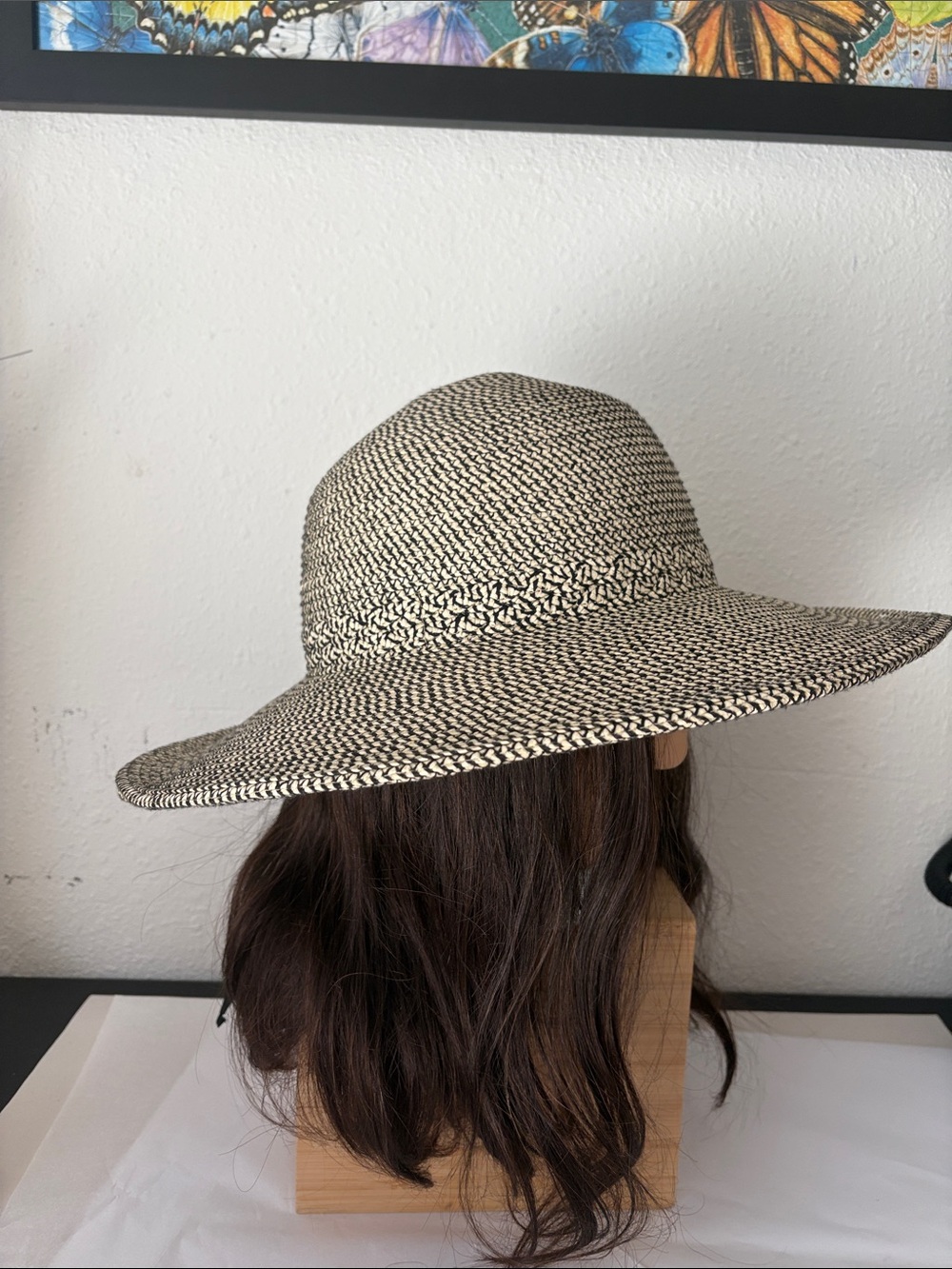 Sunday Wide Brim Straw Hat - Black and Natural - Picture 3 of 5